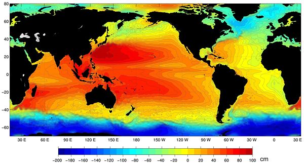 Topex Poseidon mean sea level topography 1992-2002