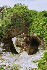 the Tuhia-atua sea track goes through a small cave