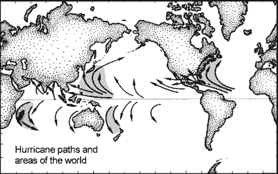 Hurricane paths and areas of the world