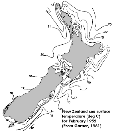 Sea temperatures around New Zealand