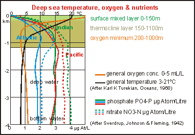 deep water temperature, oxygen and nutrients