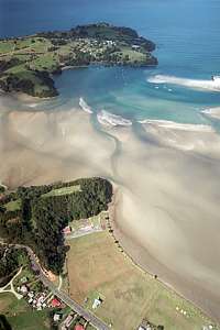 aerial view of Whangateau Harbour and village