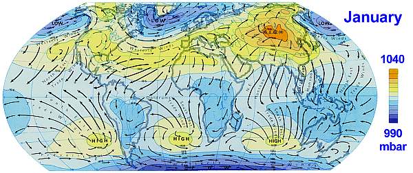 global highs and lows and winds for the northern winter