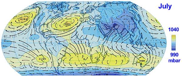 global highs, lows and winds during the northern summer