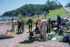 f004418: divers reading themselves for the dive