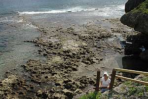 a ladder gives access to Amanau reef