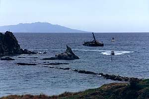 Sand barge outside Mangawhai Heads