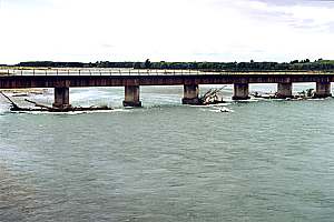 f210933: driftwood trapped under bridge