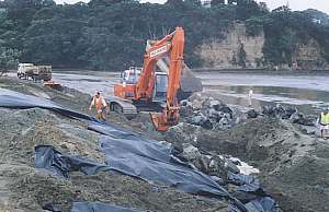 Building a sea wall at Orewa