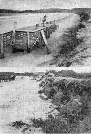 The wooden seawall at Omaha Beach, NZ