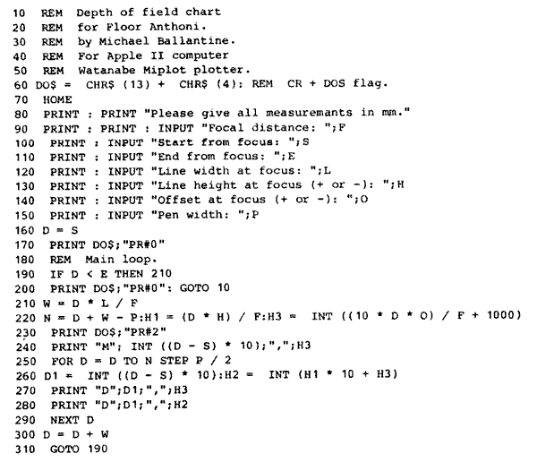 BASIC program for Apple computer